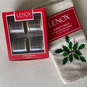 NWT Lenox Holiday Christmas Napkins and Napkin Rings Hostess Gift